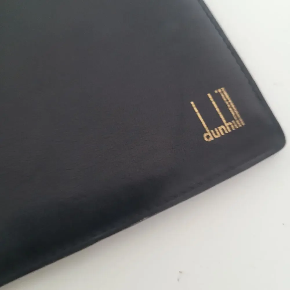 Dunhill Designer Card Slim Bill Holder Wallet Black Bifold Leather Long Retro